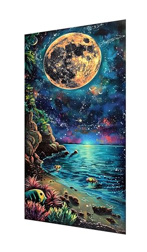 Diamond Painting Mond Diamant Painting Bilder Erwachsene, 5D Diamond-painting See Malen Nach Zahle Kinder Anfänger, DIY Mosaikherstellung Basteln Mädchen Geschenke, Deko Wohnzimmer 180x90cm X2-1111 von Xhgtehng