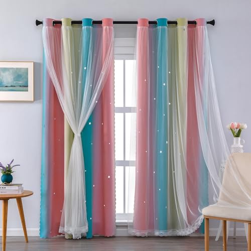 Gelbe Vorhänge für Schlafzimmer 213 cm Doppelschicht Voile Stern Dekorative Vorhänge Für Kinder Erwachsene Glasschiebetür Regenbogen Fenster Vorhänge Pink YellowBlue/132/213/2 IT Gelbe Vorhänge für Schlafzimmer 213 cm Doppelschicht Voile Stern Dekorative Vorhänge Für Kinder Erwachsene Glasschiebetür Regenbogen Fenster Vorhänge Pink YellowBlue/132/213/2 IT von XiDi