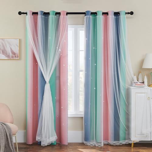 XiDi Regenbogen Vorhänge für Schlafzimmer, Dekoration ausgehöhlte Sterne Thermoisolierte Netzvorhänge mit Ringen für Kinder Mädchen Fensterbehandlung Schlafzimmer Pinkgreen Grey/132/160/2 IT XiDi Regenbogen Vorhänge für Schlafzimmer, Dekoration ausgehöhlte Sterne Thermoisolierte Netzvorhänge mit Ringen für Kinder Mädchen Fensterbehandlung Schlafzimmer Pinkgreen Grey/132/160/2 IT von XiDi