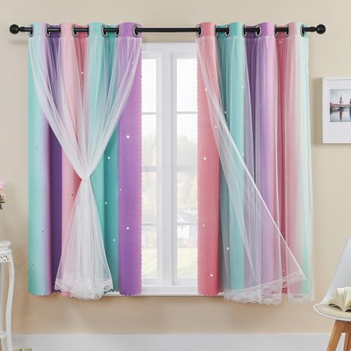 XiDi Regenbogenvorhänge für Schlafzimmer Dekoration Ausgehöhlte Sterne Grüne Thermoisolierte Netzvorhänge mit Ringen für Kinder Mädchen H160xB132 cm XiDi Regenbogenvorhänge für Schlafzimmer Dekoration Ausgehöhlte Sterne Grüne Thermoisolierte Netzvorhänge mit Ringen für Kinder Mädchen H160xB132 cm von XiDi