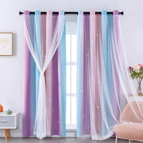 XiDi Thermische Verdunkelungsvorhänge mit Öse für Wohnzimmer Rainbow Wall Decor Vorhänge Blau Doppelschicht mit Netz 87 × 183 cm Pink BluePurple/86/183/2 IT XiDi Thermische Verdunkelungsvorhänge mit Öse für Wohnzimmer Rainbow Wall Decor Vorhänge Blau Doppelschicht mit Netz 87 × 183 cm Pink BluePurple/86/183/2 IT von XiDi
