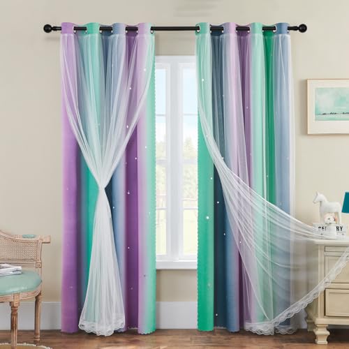 XiDi Verdunkelungsvorhänge mit Netz 134 cm Hollow Out Star Pattern Mix Weiß Voile Vorhänge mit kurzen Ösen Transparent für Kinder Teenager Schlafzimmer L132 cm Purplgreen Grey/132/137/2 IT XiDi Verdunkelungsvorhänge mit Netz 134 cm Hollow Out Star Pattern Mix Weiß Voile Vorhänge mit kurzen Ösen Transparent für Kinder Teenager Schlafzimmer L132 cm Purplgreen Grey/132/137/2 IT von XiDi