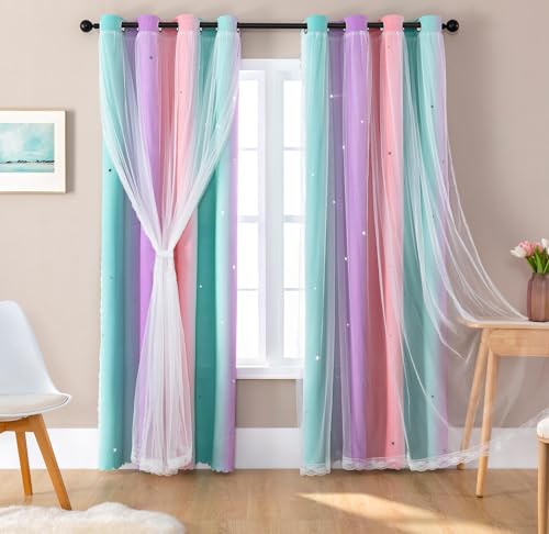 XiDi Vorhänge für Mädchen Schlafzimmer H137×B132 cm Privatsphärenschützer Vorhänge Rosen-doppelseitige Vorhänge mit Netz für Kindertagesstätte Wohnzimmer 2Stück Pink Green Purple /132/137/2 DE XiDi Vorhänge für Mädchen Schlafzimmer H137×B132 cm Privatsphärenschützer Vorhänge Rosen-doppelseitige Vorhänge mit Netz für Kindertagesstätte Wohnzimmer 2Stück Pink Green Purple /132/137/2 DE von XiDi