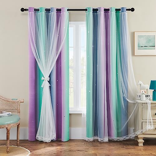 XiDi Vorhänge für Schlafzimmer-Dekor, Regenbogen-Violett-Grau, 34/96 XiDi Vorhänge für Schlafzimmer-Dekor, Regenbogen-Violett-Grau, 34/96 von XiDi