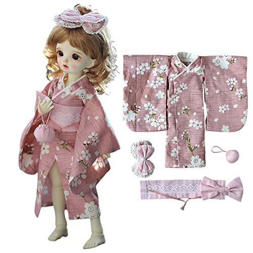 XiDonDon Neue 1/6 BJD Puppe Kleidung niedlich rosa rot Kimono Bademantel Anzug Haarnadel für 1/6 YOSD, SD, BJD 30 cm Puppen Bekleidungszubehör (Pink) von XiDonDon