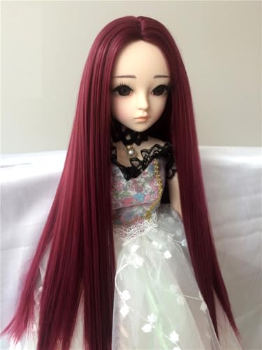 XiDonDon Nur Perücken 6-7" 7-8" 8-9" 1/3 1/4 1/6 BJD Perücke langes glattes Haar für Dal Pullip BJD SD LUTS DOD Dollfie Puppenzubehör (Nur Perücken) (Wine Red,Head Circumference 22-24cm) von XiDonDon