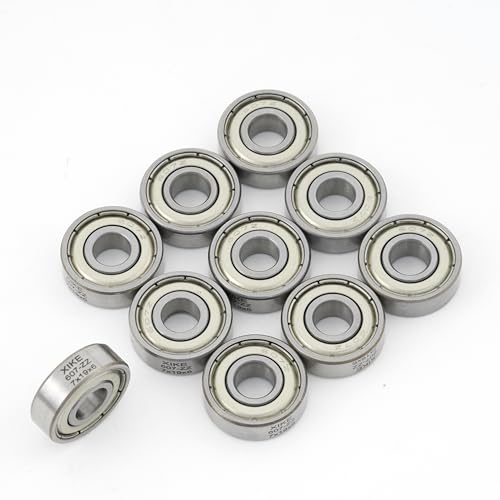 XiKe 607ZZ Miniatur-Kugellager 7x19x6mm Vorgeschmiert｜Chromstahl｜Metalldichtung, 607-2Z Rillenkugellager mit Abdeckungen, 10er-Packung von XiKe