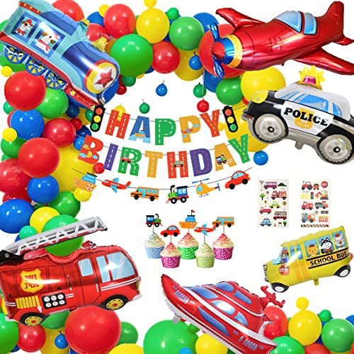 Geburtstagsdeko Auto, XiXiRan Auto Geburtstagsdeko Set, Kinder Geburtstags Dekoration Set, Transport Luftballons Geburtstag Dekorationen, Auto Luftballon, Transport Thema Dekorationen Set (94 Pcs) von XiXiRan