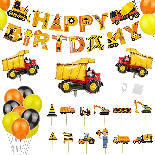 Bagger Luftballons, XiXiRan Bagger Kindergeburtstag Deko, Happy Birthday Banner, Baufahrzeug Folienballon, Bagger Torten Dekoration (Bagger) von XiXiRan