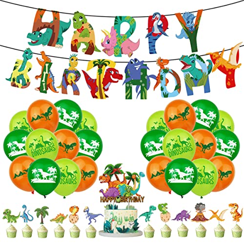 Kindergeburtstag Deko Dino, 30 Stück, XiXiRan Dinosaurier Latex Luftballons, Dinosaurier Geburtstag Deko Set, Kindergeburtstag Deko Dino mit Happy Birthday Banner, Dino Deko Kindergeburtstag von XiXiRan