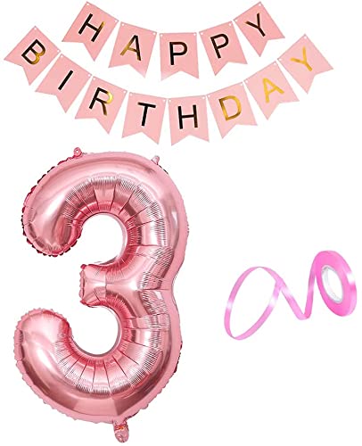Luftballons Zahlen, Folienballon Geburtstag, XiXiRan Luftballons Geburtstag, Geburtstag Ballons, Zahl Geburtstagsdeko, Deko Haus Folienballons Buchstaben, 0-9 Digital Party Supplies (3, Pinke Rose) von XiXiRan