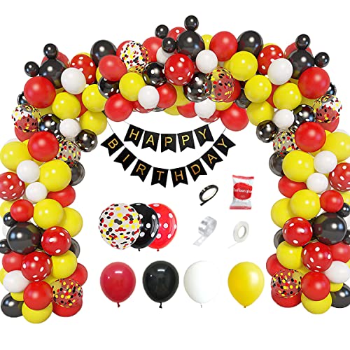 Mouse Deko Ballon Set, XiXiRan Maus Ballon Girlande, Maus Luftballons, Maus Birthday Party Supplies, Partyzubehör mit Maus Thema, mit Happy Birthday Banner und Polka Dot Ballons (schwarz+rot) von XiXiRan