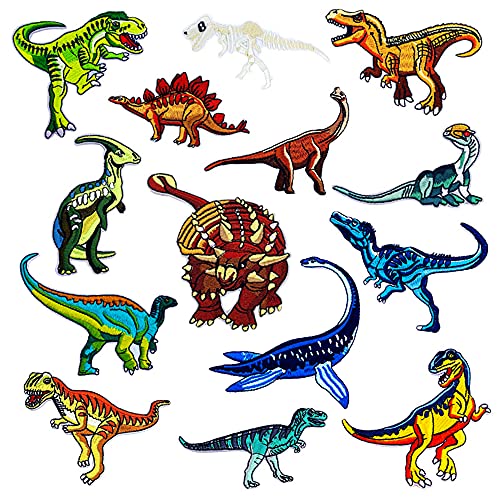 Dinosaurier Stickerei Aufnäher, XiXiRan 14 Stück Patches zum Aufbügeln, Dinosaurier Flicken zum Aufbügeln, Dinosaurier Aufnäher Applikation, für Diy T-Shirt Jeans Kleidung Taschen von XiXiRan