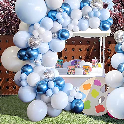 Blau Ballon Girlande Set, XiYee 107 Stück Macaron Blau Weiß Ballons mit Metallic Folienballon für Jungen Baby Shower Deko, Geburtstag Party, Hochzeit, Babyparty Dekor von XiYee