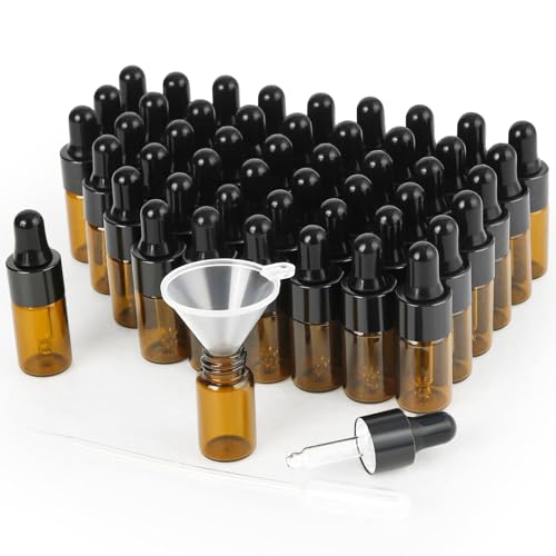 XiYee 50 Pack Mini Pipettenflasche,3ml/5ml Transparente Glasflasche mit Tropfpipette,für Ätherisches Öl,Aromatherapie, Massage, Duftöl Probe (Braun 50pcs) (3ML) von XiYee
