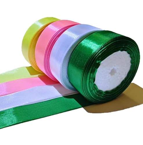 XiaZhiZhen Satinband 4 Farben, 25mm x 22.8m Geschenkband breit, Band-Set für DIY-Basteleien, Geschenkpapier, Schleifen, Hochzeitsdekoration von XiaZhiZhen
