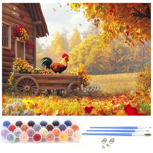 Malen Nach Zahlen Erwachsene Herbst Malen Nach Zahlen Bauernhof, DIY Bastelset Erwachsene Knitterfreie Leinwand Kit für Kinder Anfänger Mit Pinseln und Acrylfarbe, Geschenke für Frauen 60x80cm y-1187 von Xiaboor