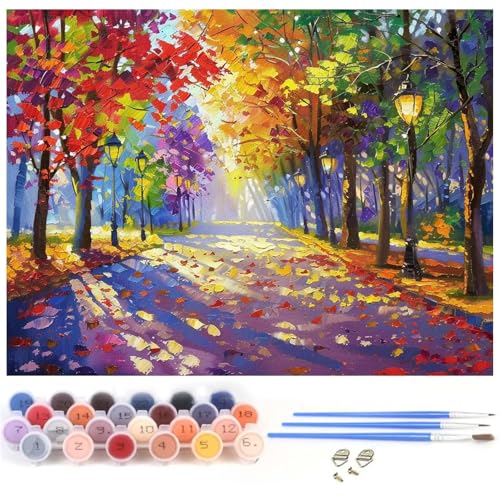 Malen Nach Zahlen Erwachsene Herbst Malen Nach Zahlen Baum, DIY Bastelset Erwachsene Knitterfreie Leinwand Kit für Kinder Anfänger Mit 3-Pinseln und Acrylfarbe, Geschenke für Frauen 90x120cm y-1195 von Xiaboor
