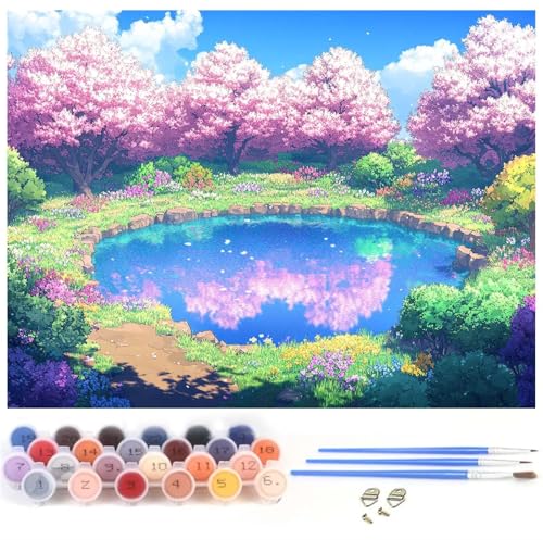 Malen Nach Zahlen Erwachsene Japan Malen Nach Zahlen Baum, DIY Bastelset Erwachsene Knitterfreie Leinwand Kit für Kinder und Anfänger Mit 3-Pinseln und Acrylfarbe, Geschenke für Frauen 60x80cm y-1216 von Xiaboor