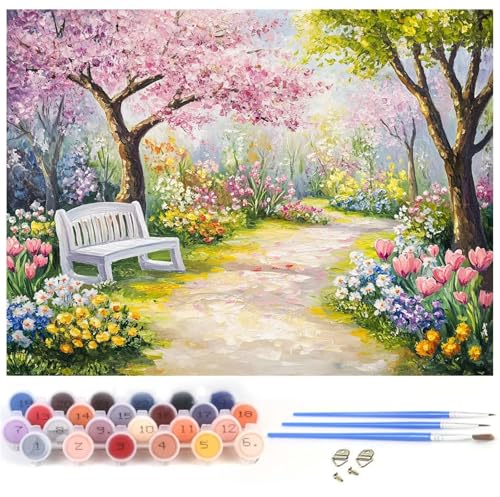 Malen Nach Zahlen Erwachsene Japan Malen Nach Zahlen Blume, DIY Bastelset Erwachsene Knitterfreie Leinwand Kit für Kinder und Anfänger Mit 3-Pinseln und Acrylfarbe, Geschenke für Frauen 30x40cm y-1204 von Xiaboor
