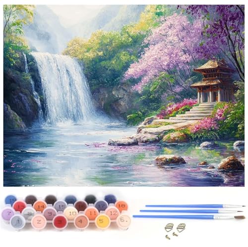 Malen Nach Zahlen Erwachsene Japan Malen Nach Zahlen Fallen, DIY Bastelset Erwachsene Knitterfreie Leinwand Kit für Kinder Anfänger Mit 3-Pinseln und Acrylfarbe, Geschenke für Frauen 100x120cm y-1212 von Xiaboor