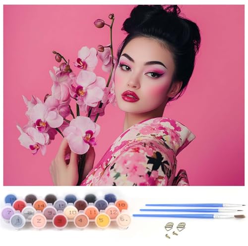 Malen Nach Zahlen Erwachsene Japan Malen Nach Zahlen Frau, DIY Bastelset Erwachsene Knitterfreie Leinwand Kit für Kinder und Anfänger Mit 3-Pinseln und Acrylfarbe, Geschenke für Frauen 60x80cm y-1211 von Xiaboor