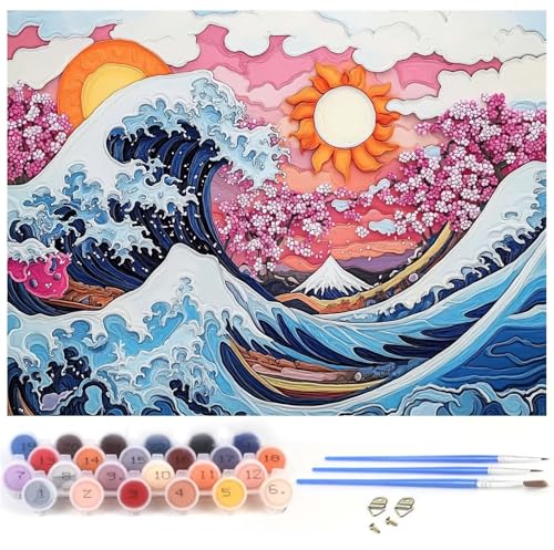 Malen Nach Zahlen Erwachsene Japan Malen Nach Zahlen Meereswellen, DIY Bastelset Erwachsene Leinwand Kit für Kinder und Anfänger Mit 3-Pinseln und Acrylfarbe, Geschenke für Frauen 60x80cm y-1203 Malen Nach Zahlen Erwachsene Japan Malen Nach Zahlen Meereswellen, DIY Bastelset Erwachsene Leinwand Kit für Kinder und Anfänger Mit 3-Pinseln und Acrylfarbe, Geschenke für Frauen 60x80cm y-1203 von Xiaboor