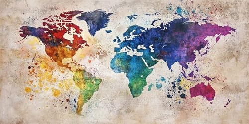 Malen Nach Zahlen Farbe Groß Malen Nach Zahlen xxl 80x40cm Weltkarte Malen-Nach-Zahlen Erwachsene DIY set mit 3 Pinseln und Acrylfarben, Kreativ Geschenke für Frauen Home Wand Décor, Ohne Rahmen-y1129 von Xiaboor
