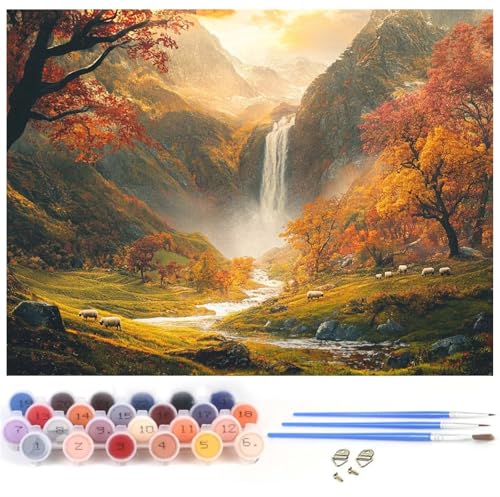 Malen Nach Zahlen Kinder, Malen Nach Zahlen ab 7 Jahre Mädchen, Paint by Numbers Herbst DIY Set Erwachsene Handgemalt Ölgemälde Leinwand Kit, Room Decor Geschenke 40x50cm Berg Ohne Rahmen y-1191 von Xiaboor