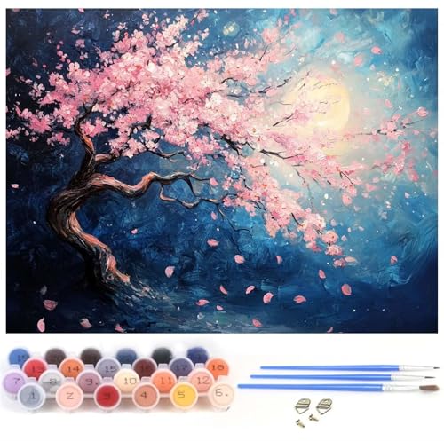 Malen Nach Zahlen Kinder, Malen Nach Zahlen ab 7 Jahre Mädchen, Paint by Numbers Japan DIY Set Erwachsene Handgemalt Ölgemälde Leinwand Kit, Room Decor Geschenke 40x50cm Blume Ohne Rahmen y-1205 von Xiaboor
