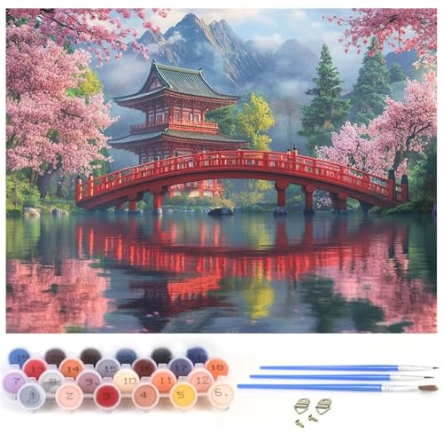 Malen Nach Zahlen Kinder, Malen Nach Zahlen ab 7 Jahre Mädchen, Paint by Numbers Japan DIY Set Erwachsene Handgemalt Ölgemälde Leinwand Kit, Room Decor Geschenke 40x50cm Landschaft Ohne Rahmen y-1199 von Xiaboor