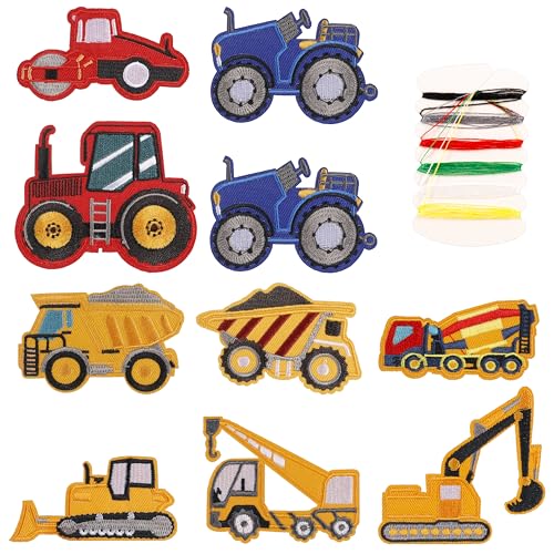 Xialvyu 10 Stück Baufahrzeug Patch Kit, Bügelflicken für Kinder Bügelbilder für Textilien Bügelbilder Patches, Gestickte Applikation zum Aufnähen Aufbügeln für Jacken T-Shirt Jeans Tascheng DIY von Xialvyu