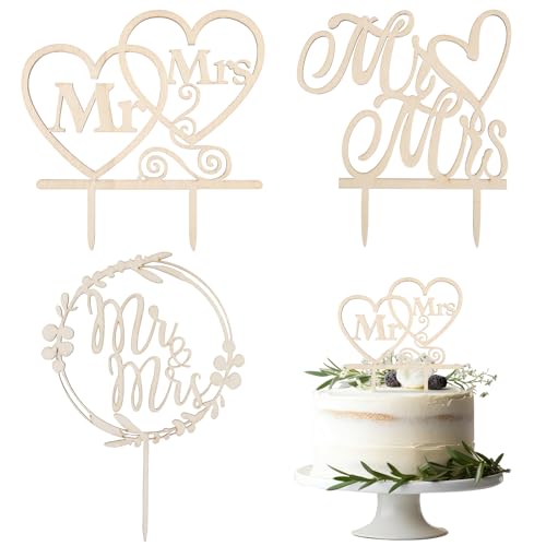 Xialvyu 3 Stück Cake Topper Hochzeit, Tortendeko Hochzeit, Mr & Mrs Cake Topper Mr Mrs Tortenstecker Holz Kuchen Topper Hochzeitstorte Deko Hochzeit Deko für Hochzeit Verlobung Antrag Jubiläum von Xialvyu