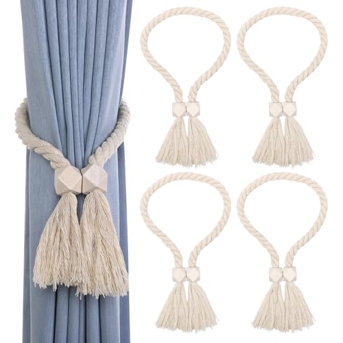 Xialvyu 4 STK Vorhang Raffhalter, Magnetisch Raffhalter für Gardinen, Makramee Boho Deko Gardinenraffer, Gardinenband für Home-Office-Vorhänge Xialvyu 4 STK Vorhang Raffhalter, Magnetisch Raffhalter für Gardinen, Makramee Boho Deko Gardinenraffer, Gardinenband für Home-Office-Vorhänge von Xialvyu
