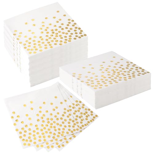 Xialvyu 60 Stück Servietten Gold Dots Goldene Servietten 33 x 33 cm Papierservietten Paper Napkins Einweg Cocktail Servietten für Geburtstag Party Hochzeit Feiertagsfeier von Xialvyu
