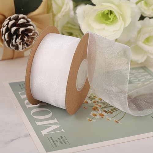 Xialvyu Geschenkband Weiss,38mm x 22,8m Schleifenband Weiss,Geschenkband Weiß Chiffonband für Hochzeit Geburtstag Geschenkverpackung Brautstrauß Nähprojekte von Xialvyu