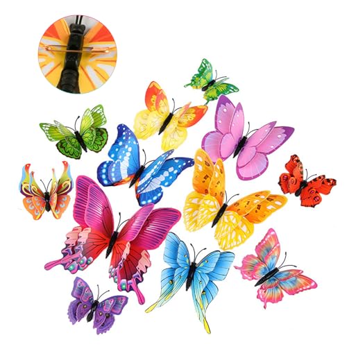 24 Stück Schmetterling Deko, 3D Flügel Schmetterlinge Deko mit Sicherheitsnadeln Brosche, PVC Frühlingsdeko für Schlafzimmer Wohnzimmer Büro Garten Tisch Dekoration (gemischt) von XiangJunly