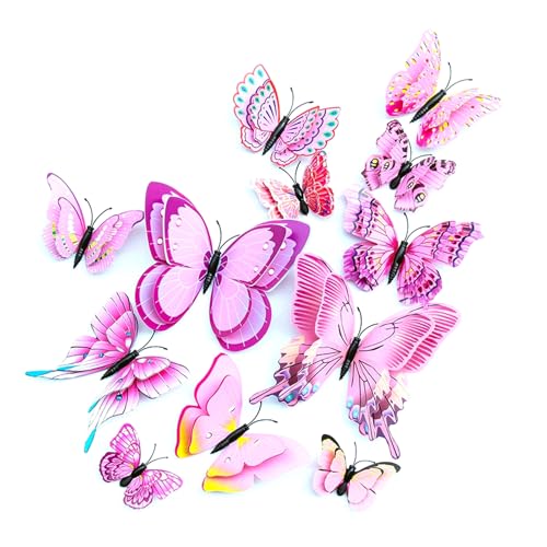 24 Stück Schmetterling Deko, 3D Flügel Schmetterlinge Deko mit Sicherheitsnadeln Brosche, PVC Frühlingsdeko für Schlafzimmer Wohnzimmer Büro Garten Tisch Dekoration (rosa) von XiangJunly
