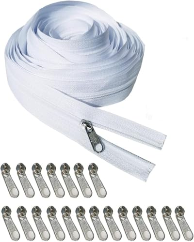 10 m Endlosreißverschluss mit Zipper - langer Nylon-Reißverschluss mit 20 weißen Ziehern, ideal für Bettwäsche, Kleidung und Taschen, verkauft pro Meter 10 m Endlosreißverschluss mit Zipper - langer Nylon-Reißverschluss mit 20 weißen Ziehern, ideal für Bettwäsche, Kleidung und Taschen, verkauft pro Meter von Xianjuun