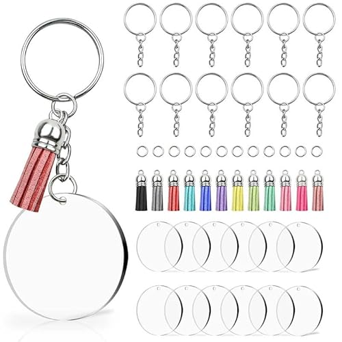 30 Stücke Acryl Transparent Kreis Scheiben Set mit Leder Quasten Anhänger Schlüsselringe mit Kette Schlüsselbund Rohlinge Biegeringe Schlüsselanhänger Kit für Basteln 30 Stücke Acryl Transparent Kreis Scheiben Set mit Leder Quasten Anhänger Schlüsselringe mit Kette Schlüsselbund Rohlinge Biegeringe Schlüsselanhänger Kit für Basteln von Xianjuun