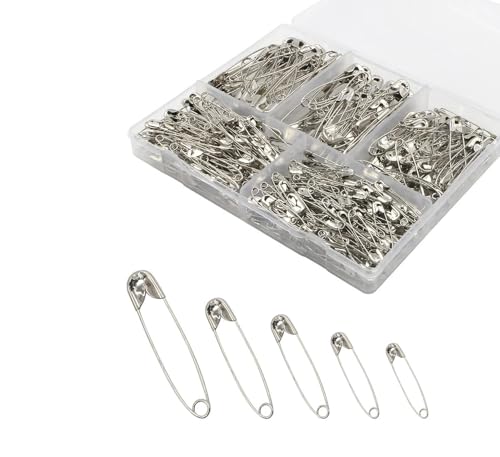 380 Stück Silberne Sicherheitsnadeln Set - 5 Größen von 28 mm bis 55 mm, Edelstahl mit Nikkelüberzug für Handarbeit, Nähen und DIY von Xianjuun