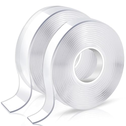 Doppelseitiges Klebeband Transparent - Stark Haftendes Nano-Gewebeband (2 Rollen: 1mm x 20mm x 5m + 2mm x 20mm x 3m) Wiederverwendbar & Rückstandsfrei für Wanddeko, Fotos & Bastelprojekte von Xianjuun