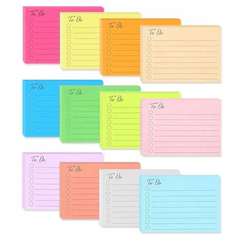 12 Blöcken Haftnotizen, 504 Blätter To Do Liste Haftnotizblock Linierte Notizzettel Sticky Notes Selbstklebend für Familie Schule Büro (10 X 7cm) von Xianjuun