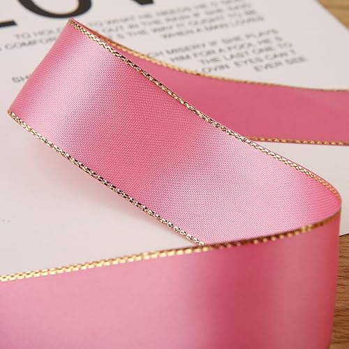 45,7 m langes Polyester-Satinband mit metallischem Rand, goldfarbener Rand, für Urlaubsdekoration, Geschenkverpackung, Verpackung, A16 von Xiao Hua