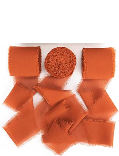 Geschenkbänder, Blumen, Geschenkbox-Verpackungsbänder, handzerrissene Chiffonbänder, handgehaltene Blumenquasten, Schleifendekoration, Seidenstoffstreifen (Dunkelorange) von Xiao Hua