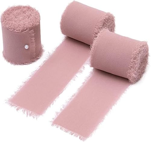 Geschenke, Blumen, Geschenkbox-Verpackungsbänder, handzerrissene Chiffonbänder, handgehaltene Blumenquasten, Schleifendekorationen, echte Seidenstoffstreifen (Grau-Rosa) von Xiao Hua