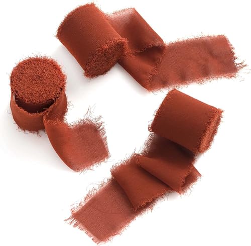 Geschenke, Blumen, Geschenkbox-Verpackungsbänder, handzerrissene Chiffonbänder, handgehaltene Blumenquasten, Schleifendekorationen, echte Seidenstoffstreifen (Rostrot) von Xiao Hua