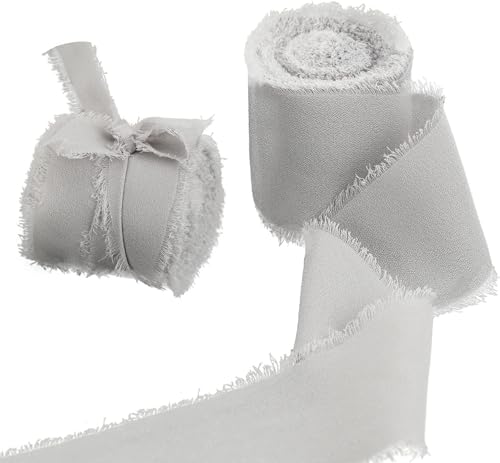 Geschenke, Blumen, Geschenkbox-Verpackungsbänder, handzerrissene Chiffonbänder, handgehaltene Blumenquasten, Schleifendekorationen, echte Seidenstoffstreifen (grau) von Xiao Hua