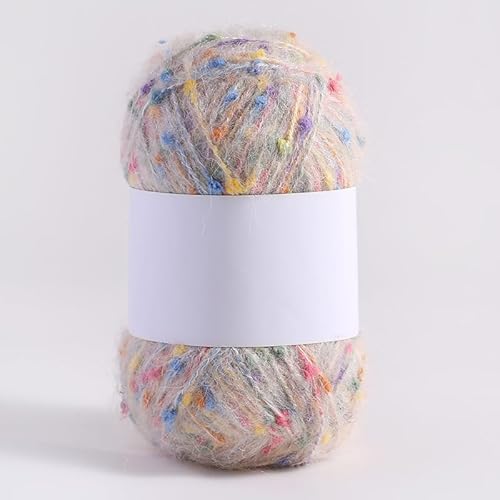 Mohair-Garne mit bunten Punkten, weiches Garn, handgestrickt, gehäkelt, gewebt, für Schal, Schal, Handwerk, Beige, 50 g von Xiao Hua