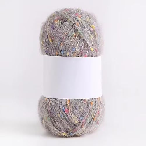 Mohair-Garne mit bunten Punkten, weiches Garn, handgestrickt, gehäkelt, gewebt, für Schal, Schal, Handwerk, Hellgrau, 50 g von Xiao Hua